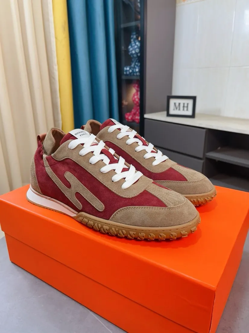 Men's shoes 💰480🌸🌸[HERMES] Hermès sneakers, the upper is made of calfskin and suede, imported materials, full of texture, the lightweight sole is decorated with contrasting patterns, creating a versatile fashion style. Size: 38-44, 45 customized